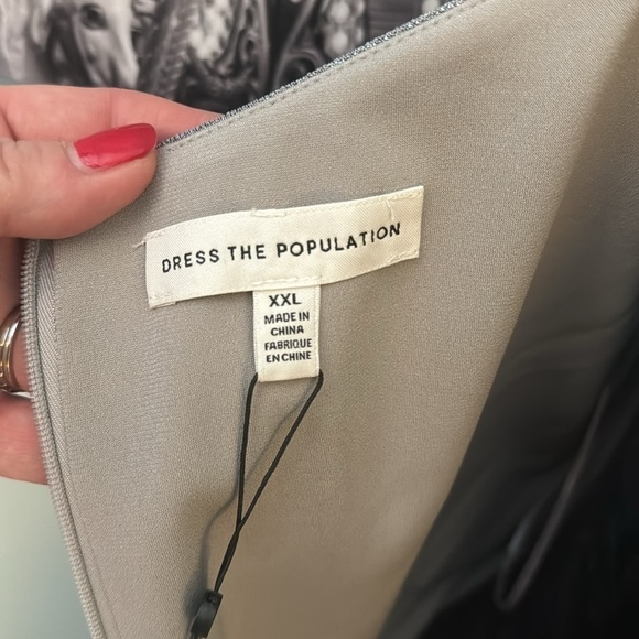 NWT Dress the Population Dream Metallic Tiered Midi Dress Dove Gray XXL 14 16 🪩 - Picture 8 of 15